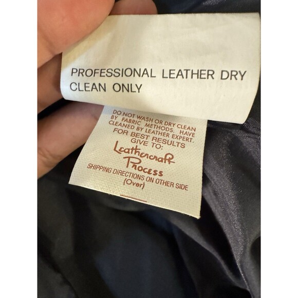 VTG Comint Brown Navy Blue Leather Coat Two Tone size L Color Block 80s hiking - Picture 5 of 14